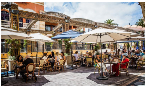 TIVOLI VILLAGE WITH AL FRESCO DINING OPTIONS, HAPPY HOUR SPECIALS FOR SUMMER