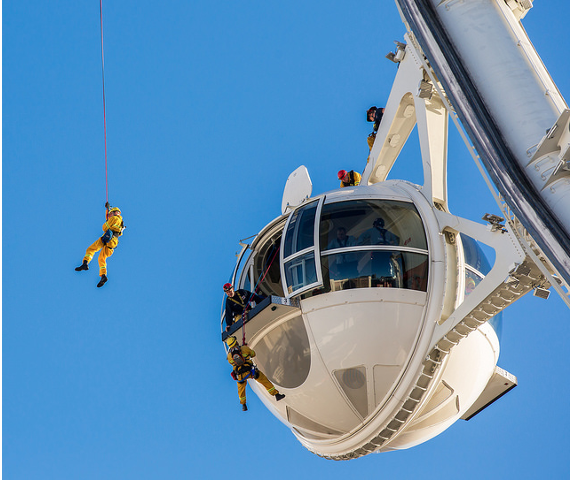 Las Vegas Valley Firefighters Perform Rescue Training Atop The High Roller