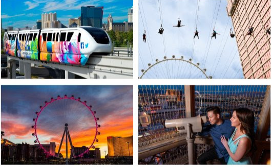 STAY COOL AND FLY HIGH WITH THE SUMMERTIME DEAL FROM  LAS VEGAS MONORAIL, HIGH ROLLER OBSERVATION WHEEL,  FLY LINQ ZIPLINE AND EIFFEL TOWER