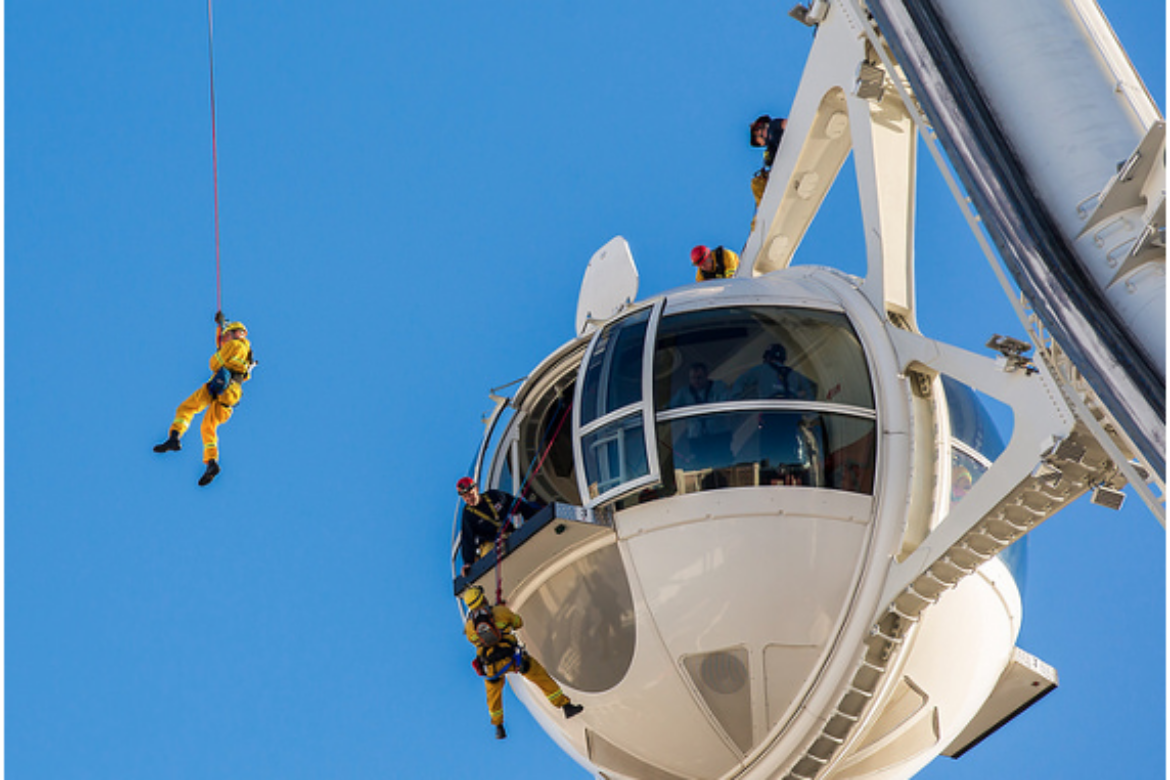 Las Vegas Valley Firefighters Perform Rescue Training Atop The High Roller