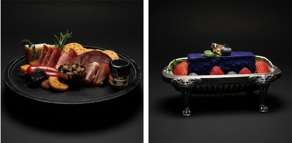 Charcuterie Board and Blue Dessert Cake With Fresh Berries Charcuterie Board and Blue Dessert Cake With Fresh Berries